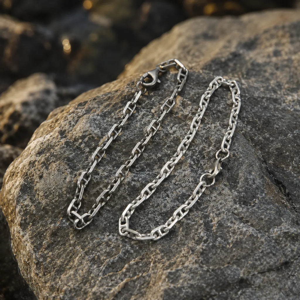 925 Sterling Silver Mariner Anchor Chain Anklet for Men & Women