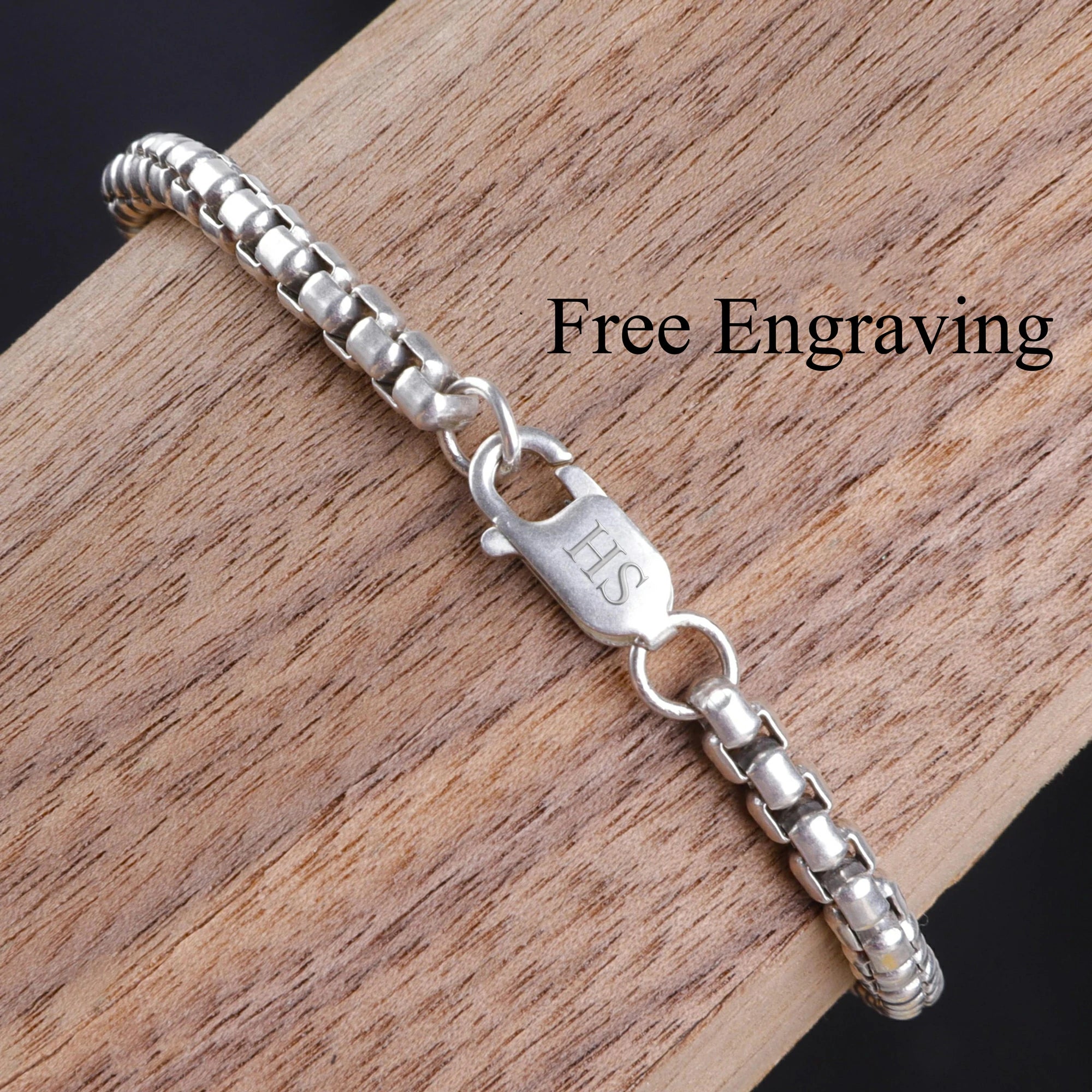 925 Sterling Silver Classic Box Chain Bracelet, Unisex Round Venetian Link Jewelry