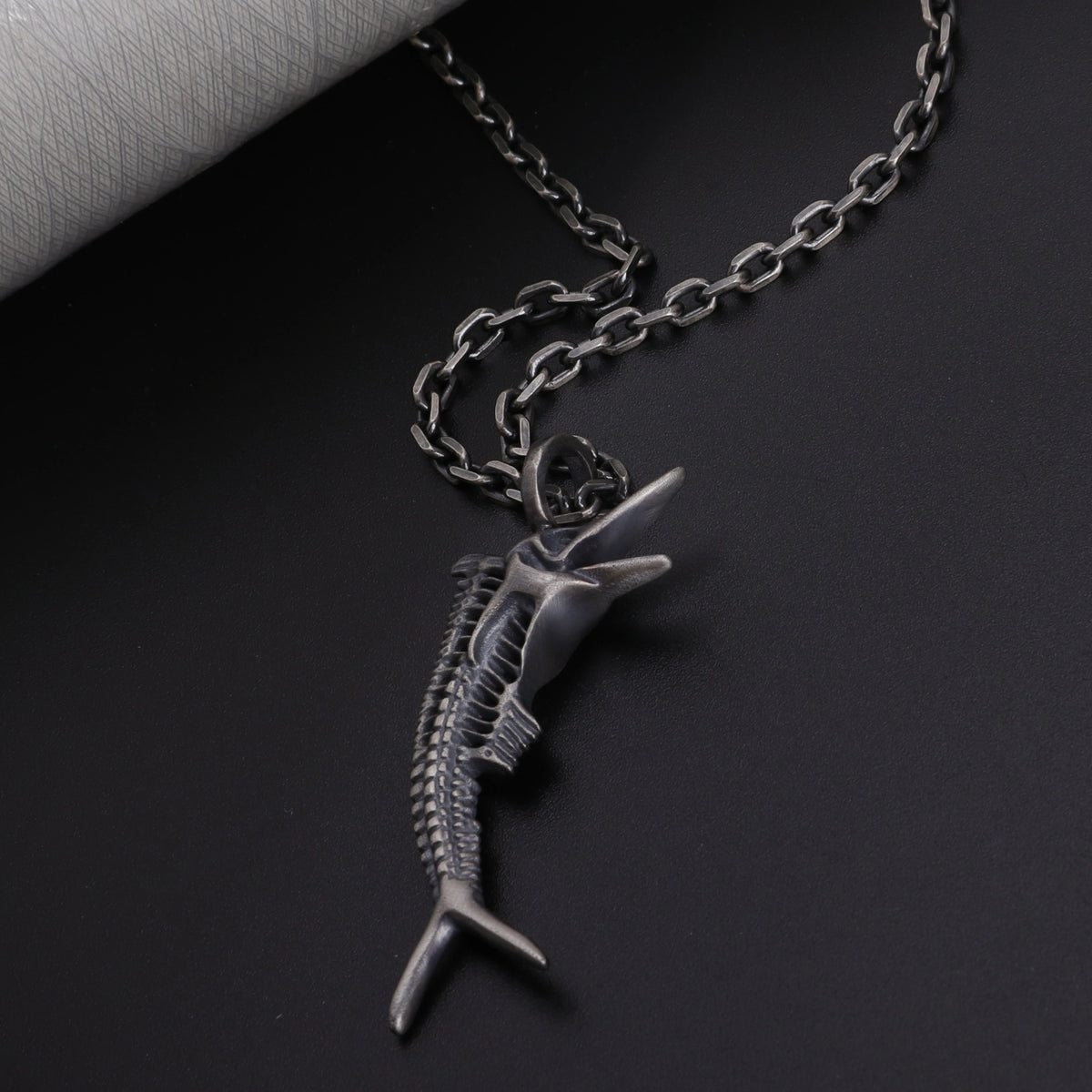 925 Sterling Silver Sailfish Skeleton Pendant Necklace, Vintage Marlin Fish Bone Jewelry