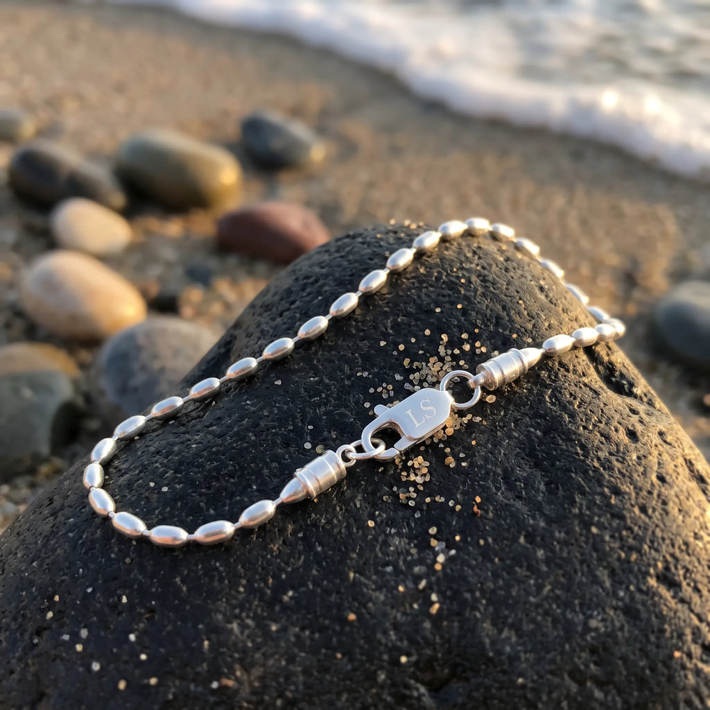 Personalized 925 Sterling Silver Anklet Custom Engraved Clasp Gift-Beach Wedding & Bridesmaid Gifts