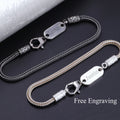 925 Sterling Silver Square Foxtail Chain Engravable ID Bracelet