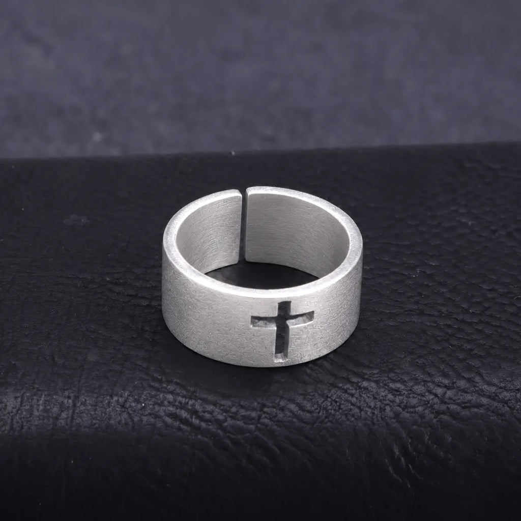 Men‘s 925 Sterling Silver Cutout Cross Ring-Personalizable Engraving Band