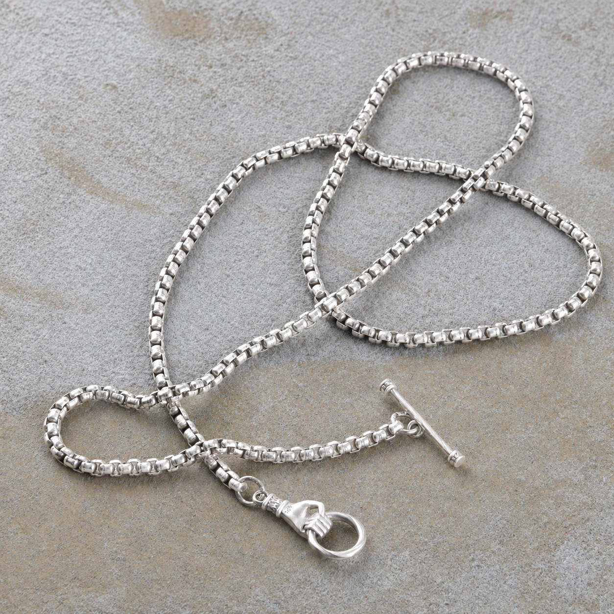 Vintage Silver Hand OT Toggle Box Chain Men Necklace Gift for Him Birthday-3mm-5mm Sizes