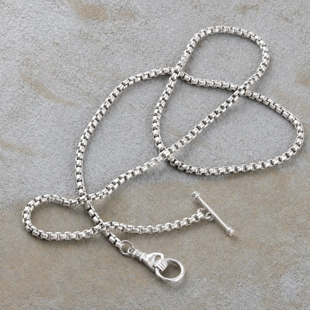 Vintage 925 Sterling Silver Hand OT Toggle Box Chain Men Necklace Gift for Him Birthday-3mm-5mm Sizes