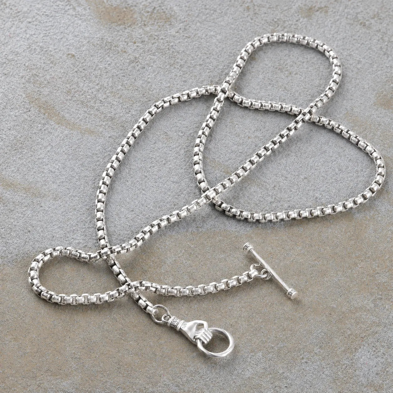 Vintage 925 Sterling Silver Hand OT Toggle Box Chain Men Necklace Gift for Him Birthday-3mm-5mm Sizes