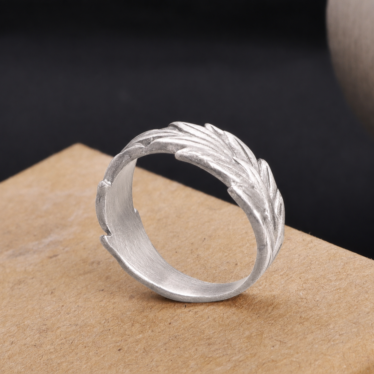 Vintage Oxidized Silver Olive Leaf Ring-Custom Gift for Him
