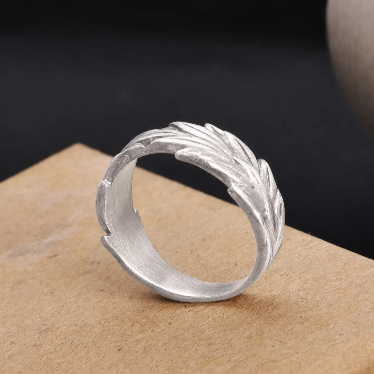 Vintage Oxidized 925 Sterling Silver Olive Leaf Ring-Custom Gift for Him