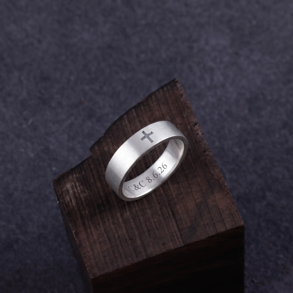 Custom Cross Ring 925 Sterling Silver Engraved Faith Band Purity Bible Gift
