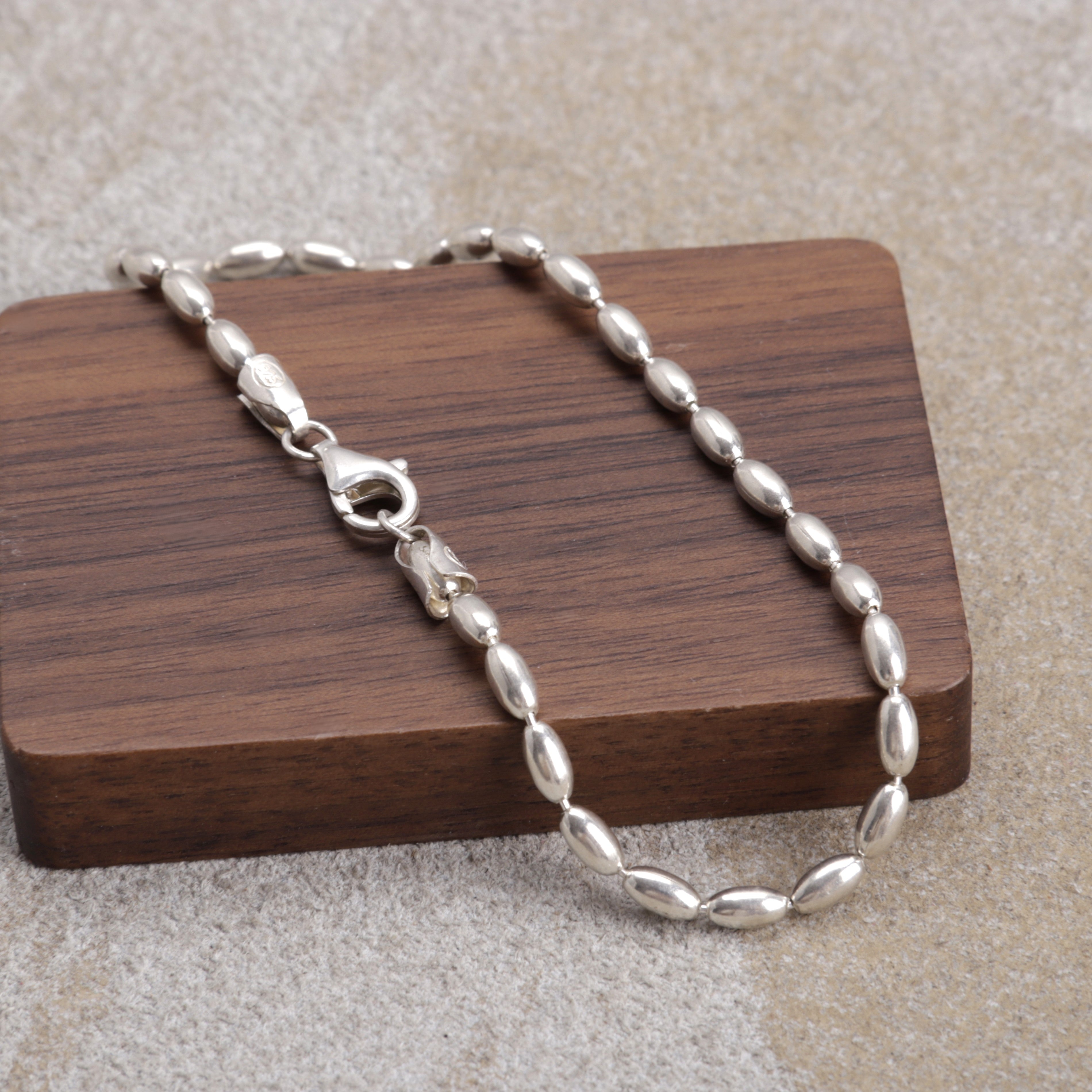 Sterling Silver Beach Vacation Rice Bead Anklet for Women