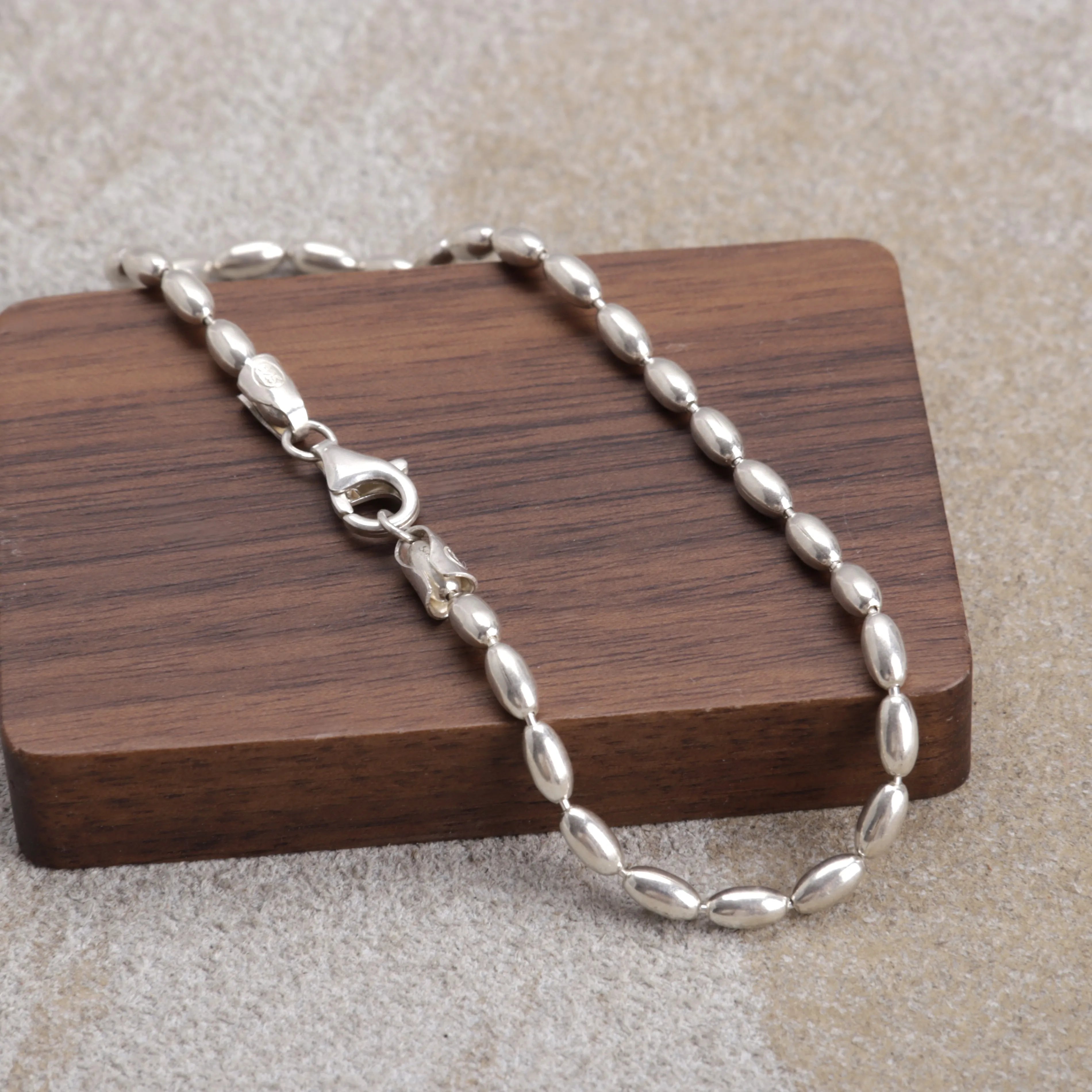 925 Sterling Silver Beach Vacation Rice Bead Anklet for Women