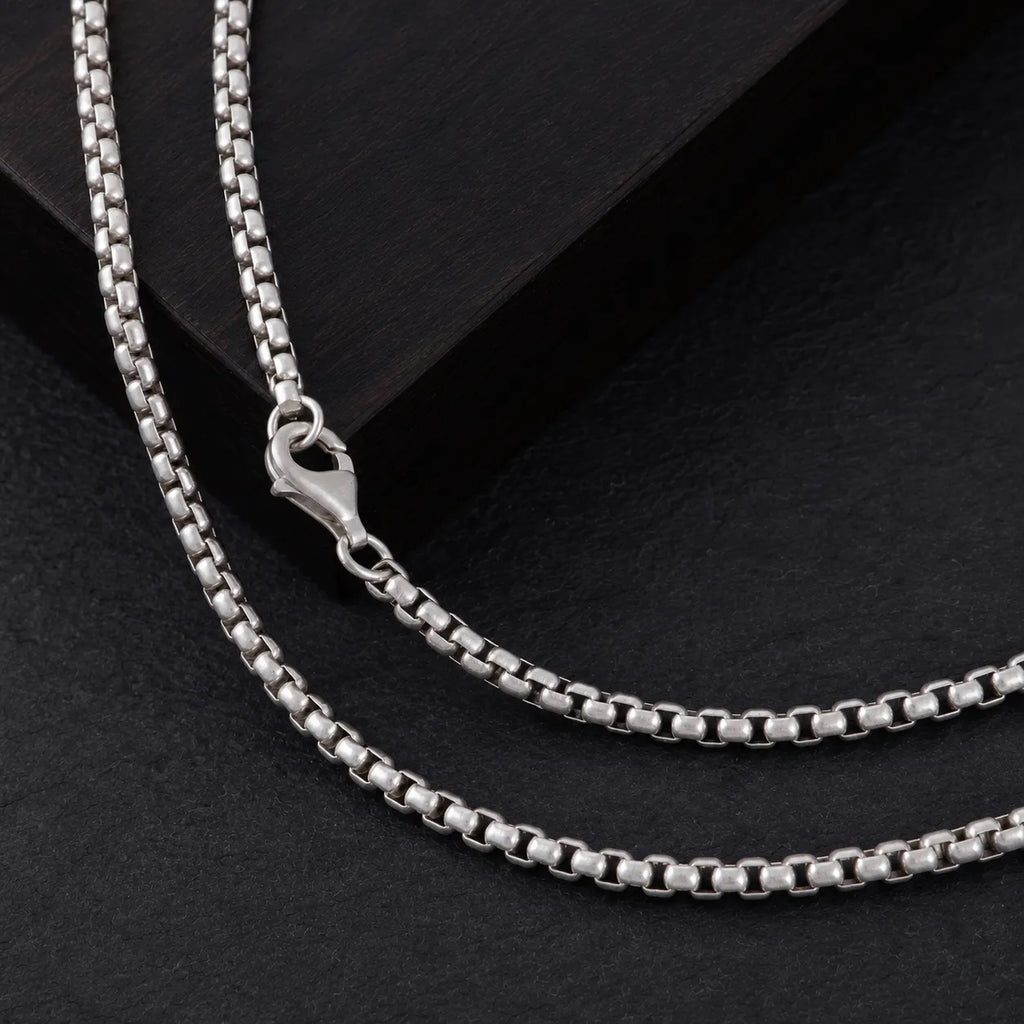 925 Sterling Silver Round Box Chain Necklace for Men & Women