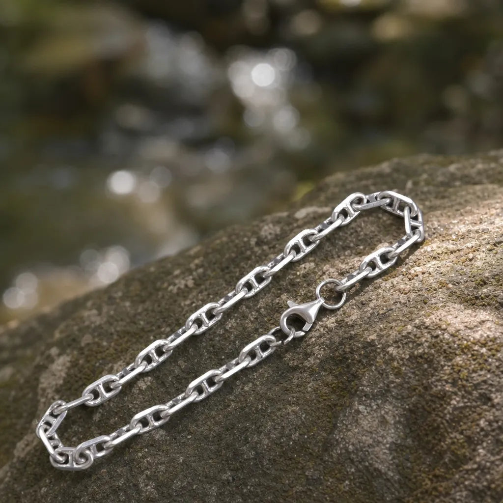 925 Sterling Silver Mariner Anchor Chain Anklet for Men & Women