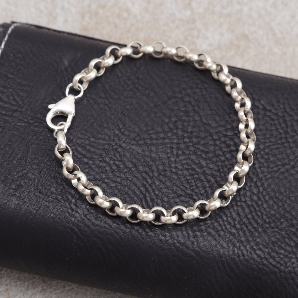 Unisex 925 Silver Rolo Anklet Chain -Oxidized & Polished Necklace