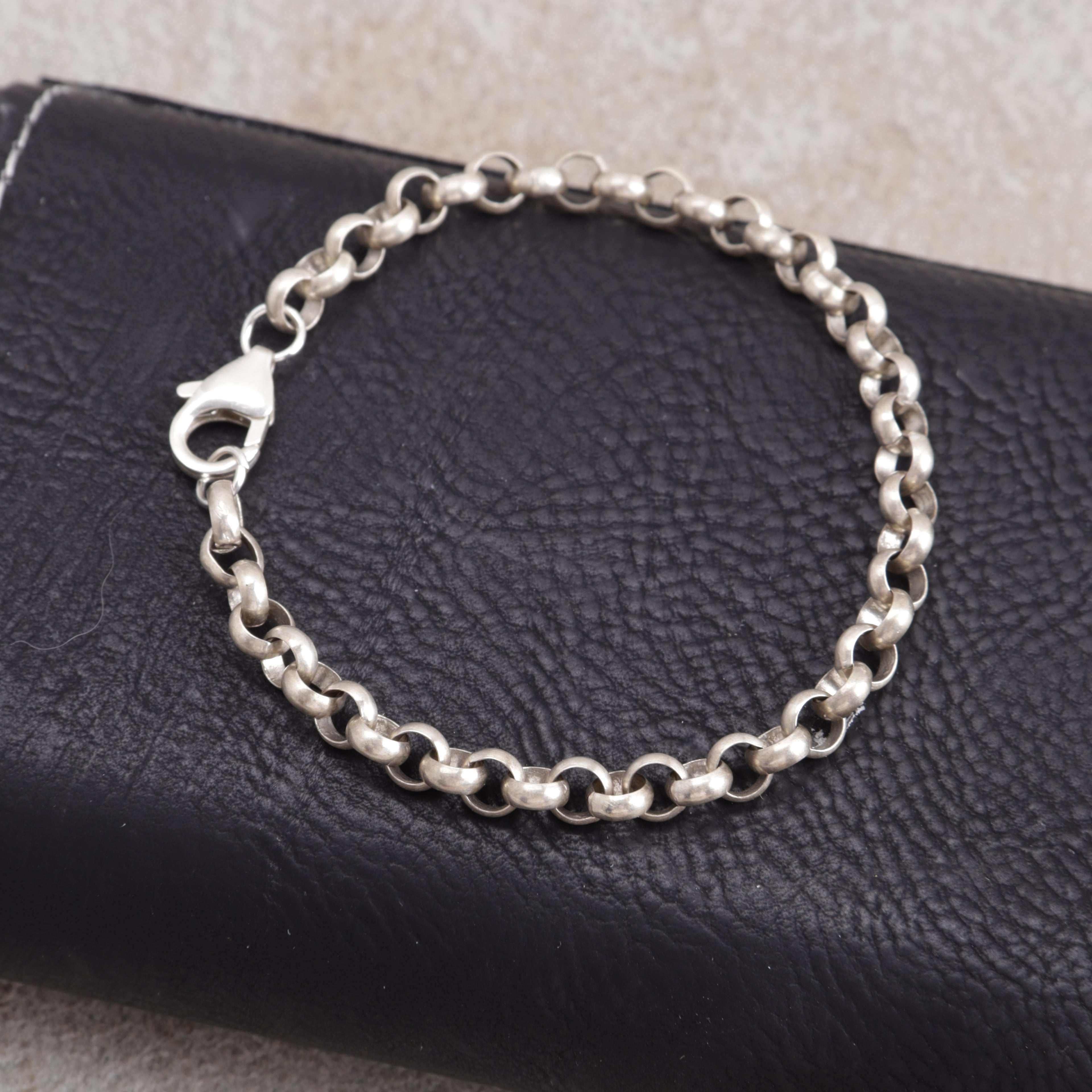 Unisex 925 Silver Rolo Anklet Chain -Oxidized & Polished Necklace
