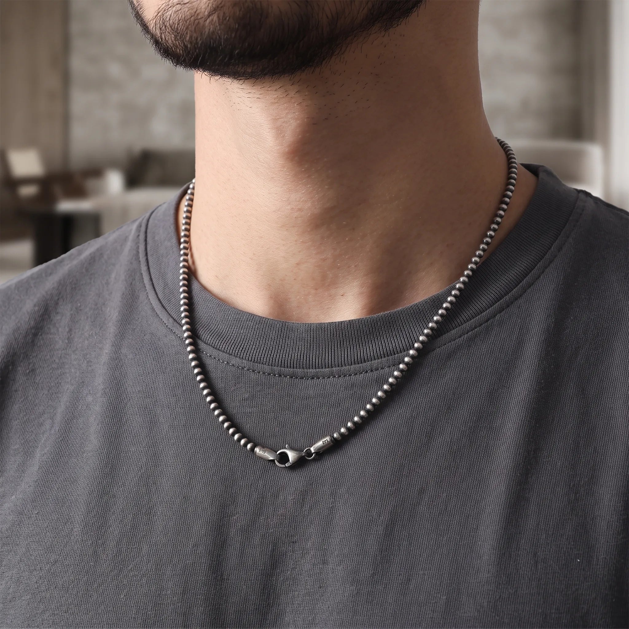 Unisex Solid 925 Sterling Silver 2.5mm Bead Ball Chain-Minimalist Necklace