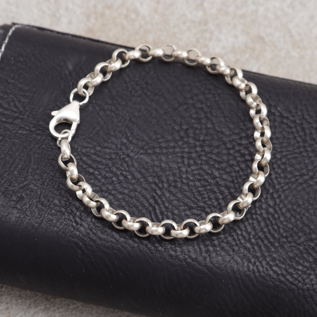 Unisex 925 Silver Rolo Anklet Chain -Oxidized & Polished Necklace