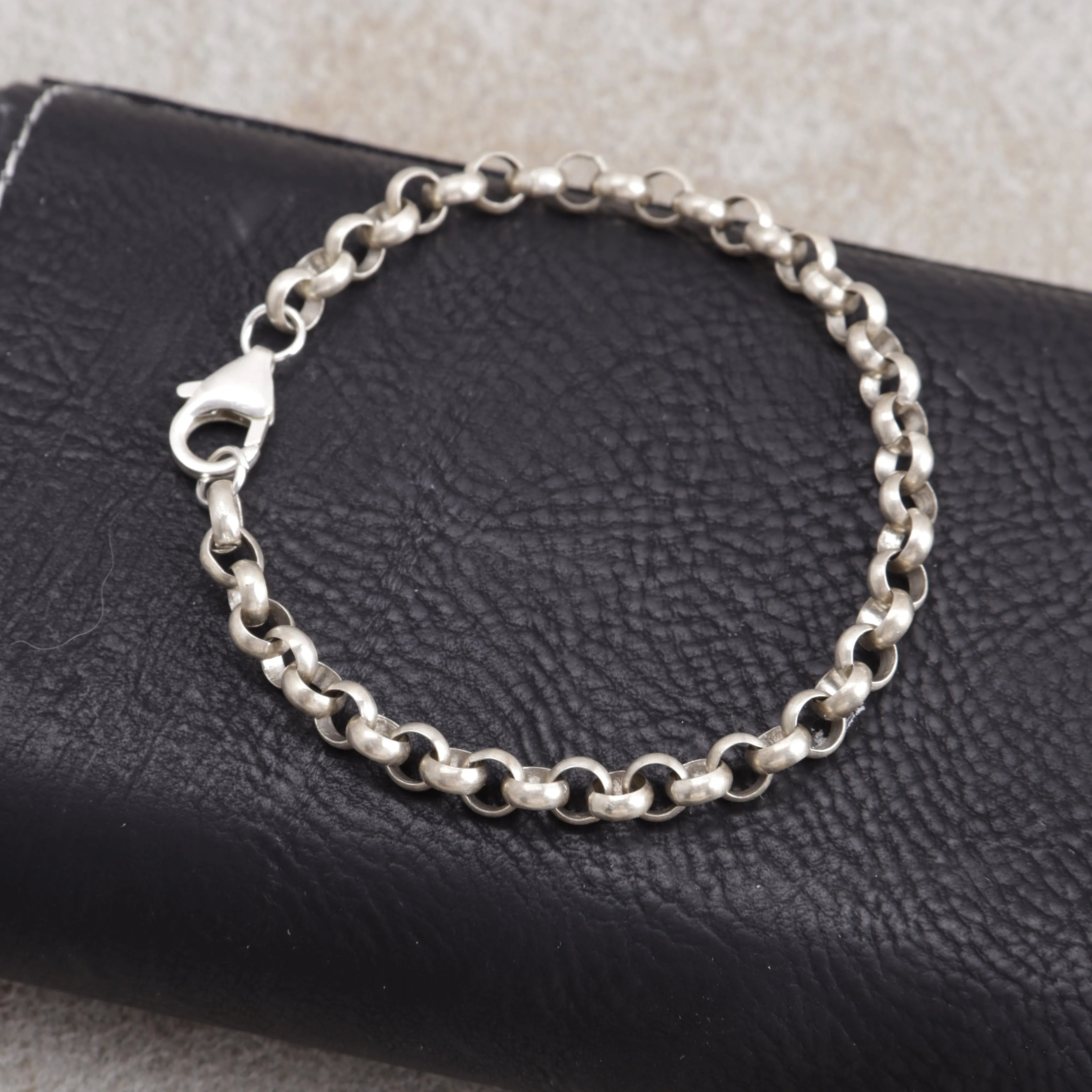 Unisex 925 Silver Rolo Anklet Chain -Oxidized & Polished Necklace