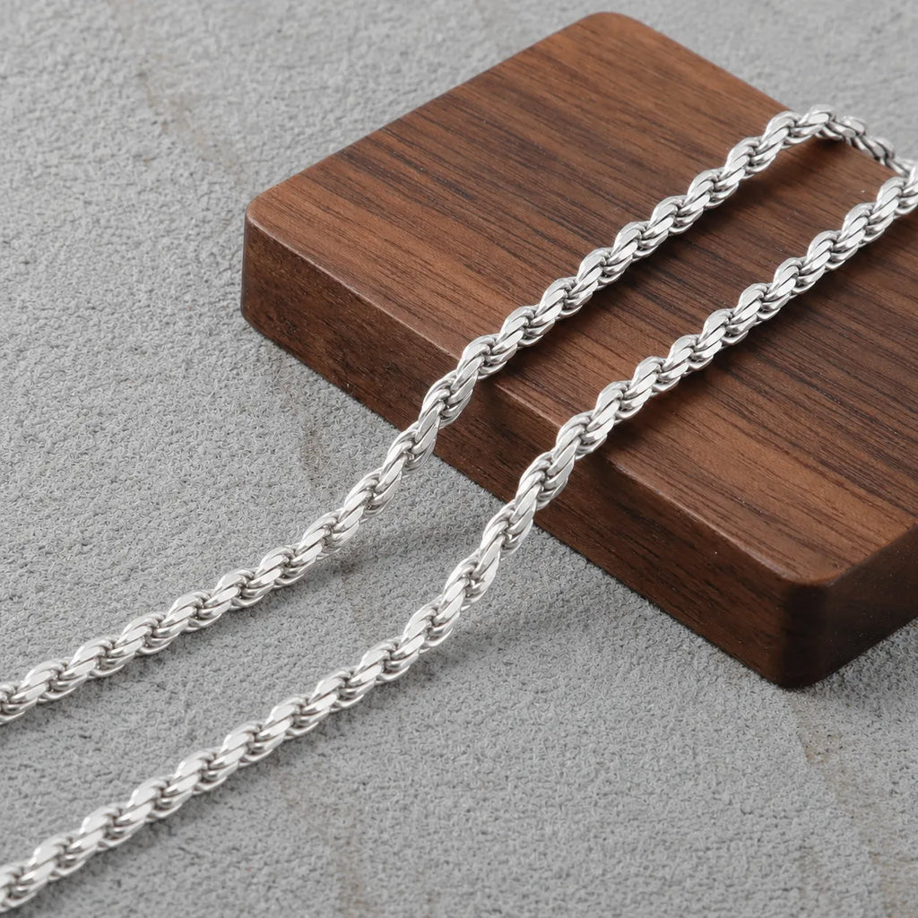 Men's 925 Sterling Silver Rope Chain with Spring Clasp for Pendant
