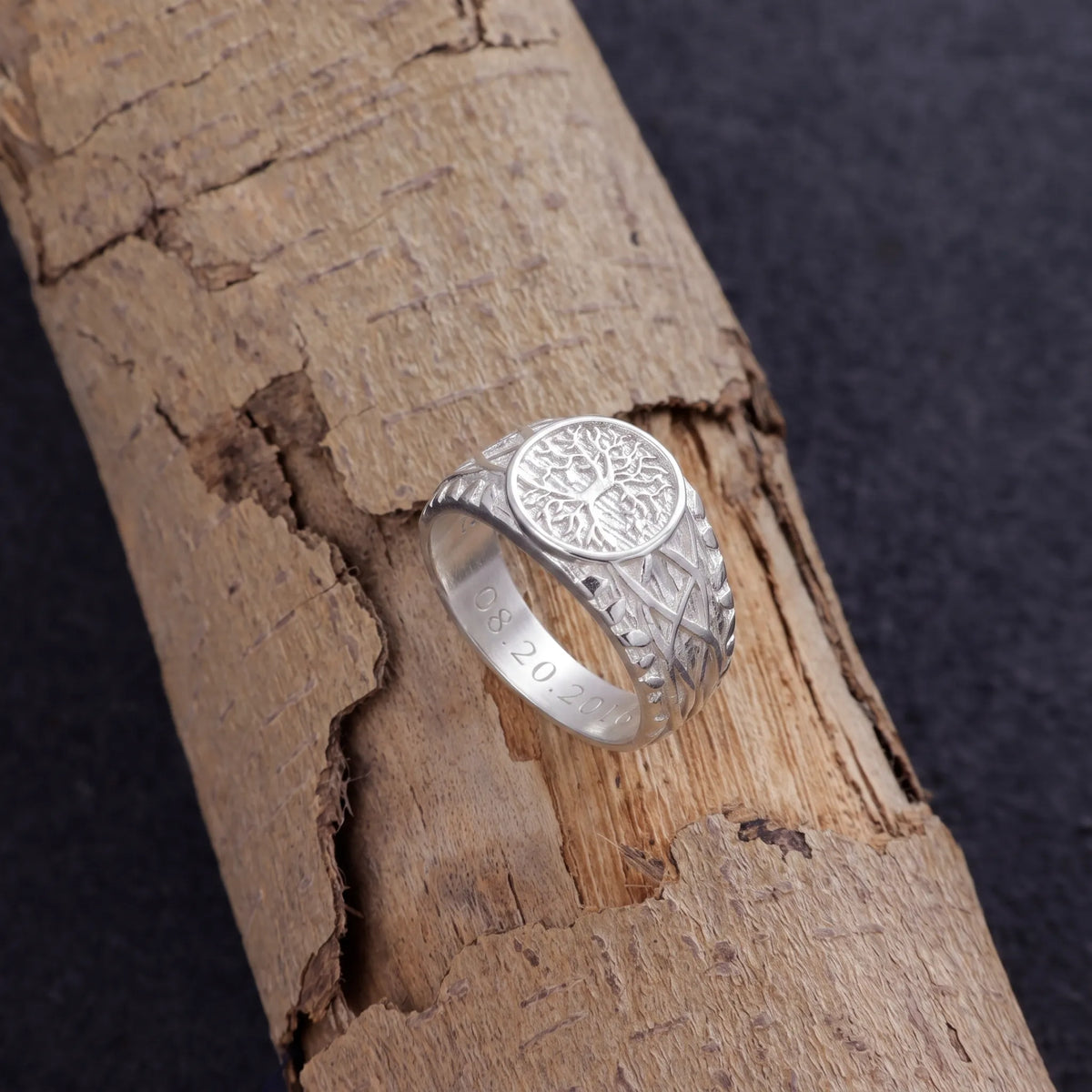 Men’s Personalized 925 Sterling Silver Tree of Life Ring, Celtic Family Tree Signet Band