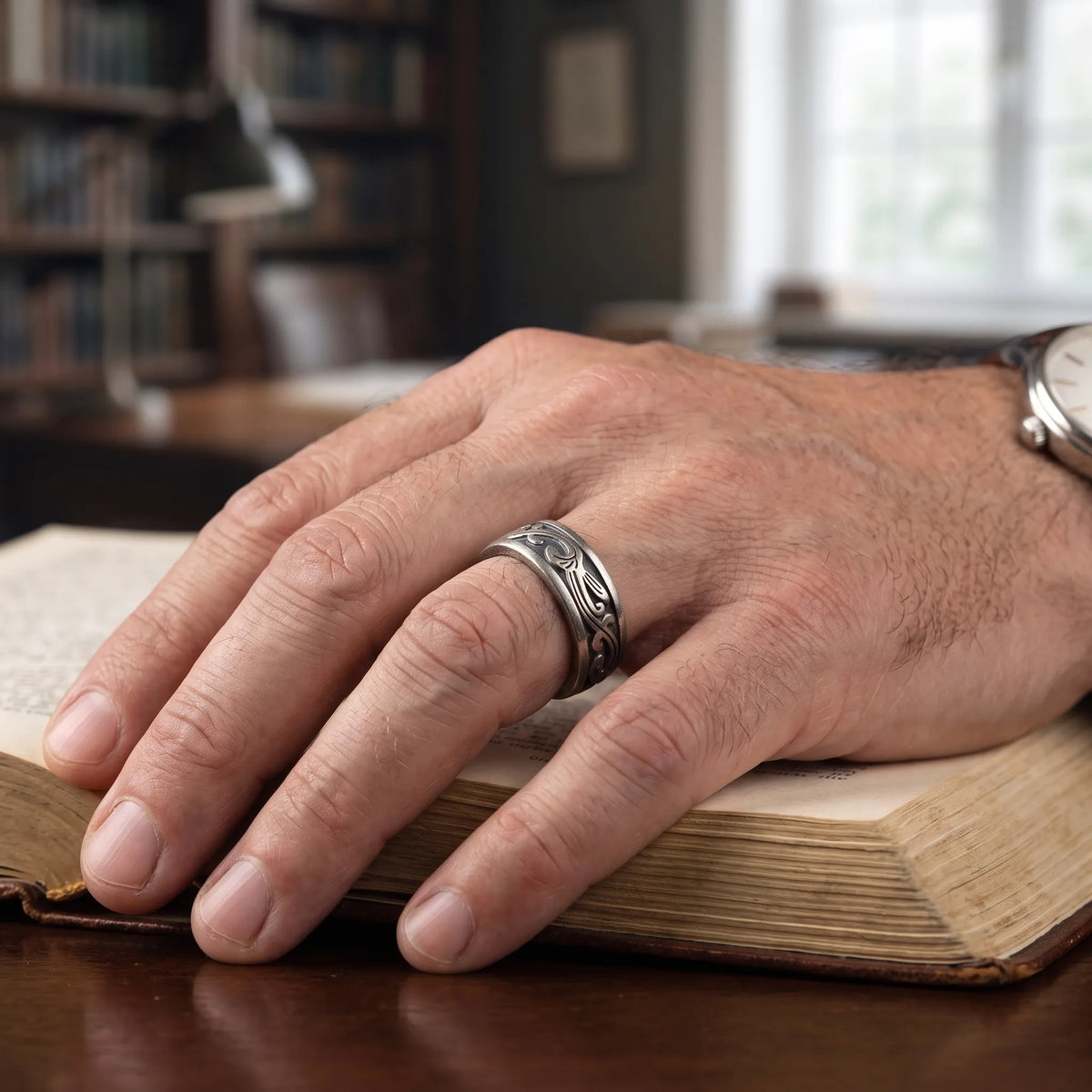 Personalized 925 Sterling Silver Vine Ring, Engraved Promise Band for Men Women