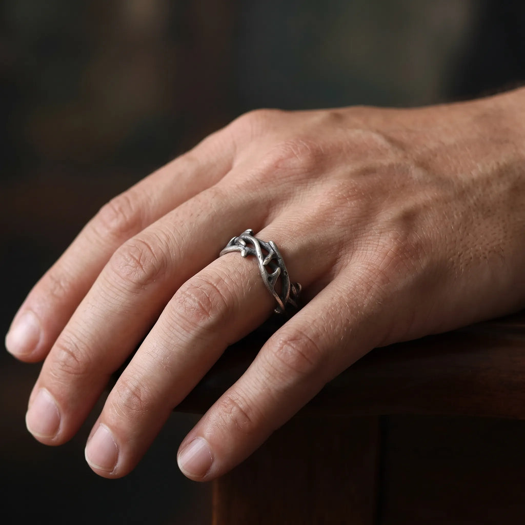 925 Sterling Silver Thorn Ring, Gothic Crown of Thorns Band Jewelry