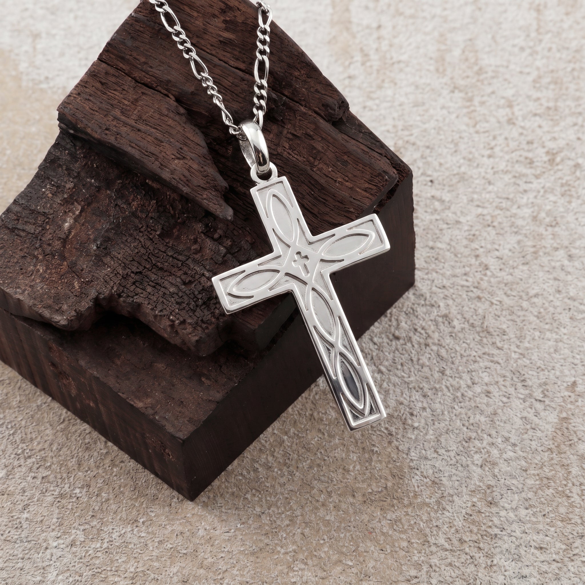 Eternal Covenant Celtic Cross, Oxidized 925 Sterling Silver Devotional Figaro Necklace