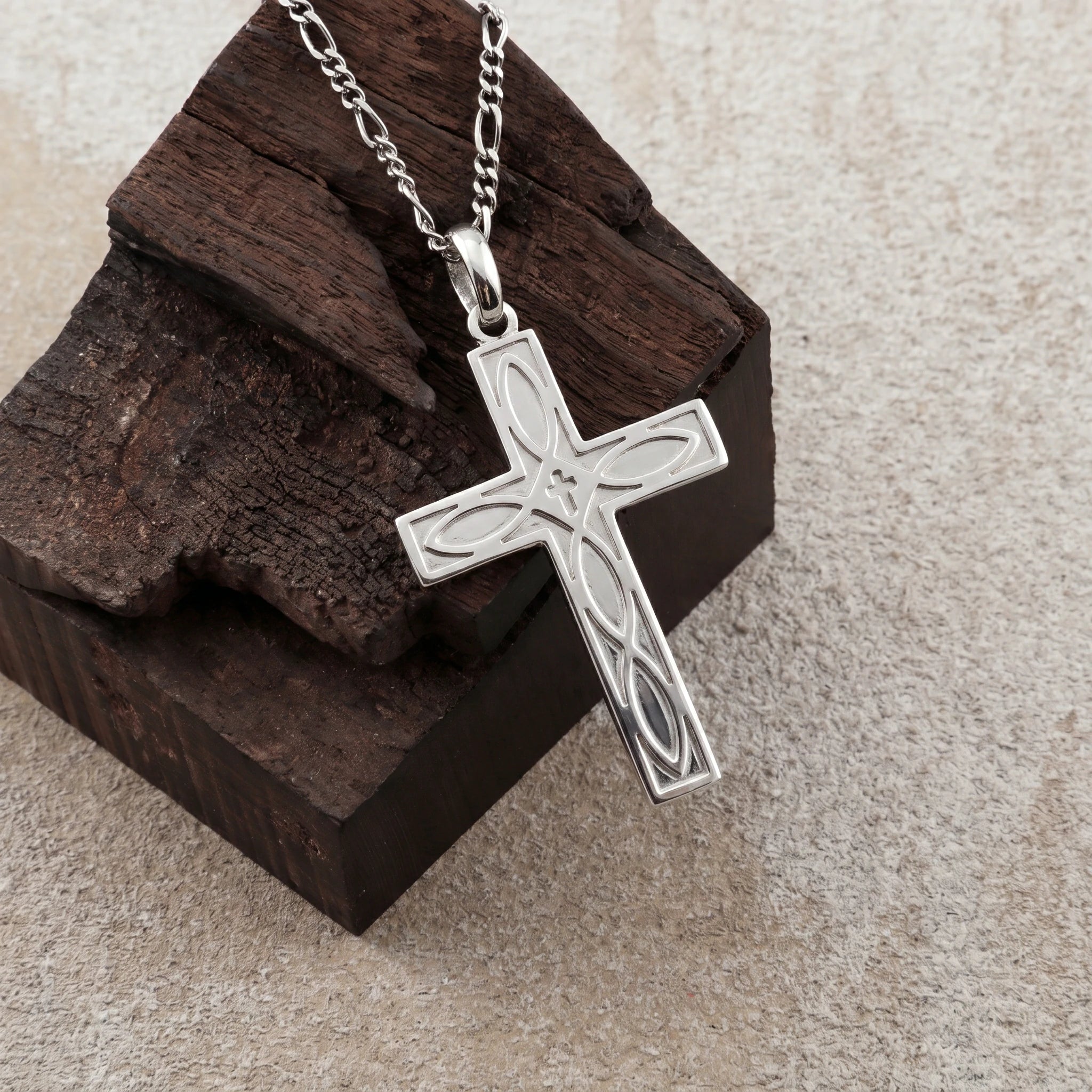 Eternal Covenant Celtic Cross, Oxidized 925 Sterling Silver Devotional Figaro Necklace
