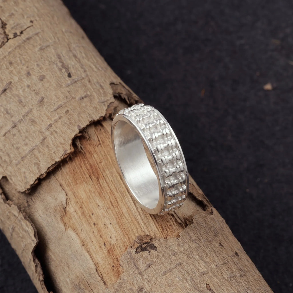 Personalised Men’s Oxidised 925 Sterling Silver Motorcycle Chain Ring Band