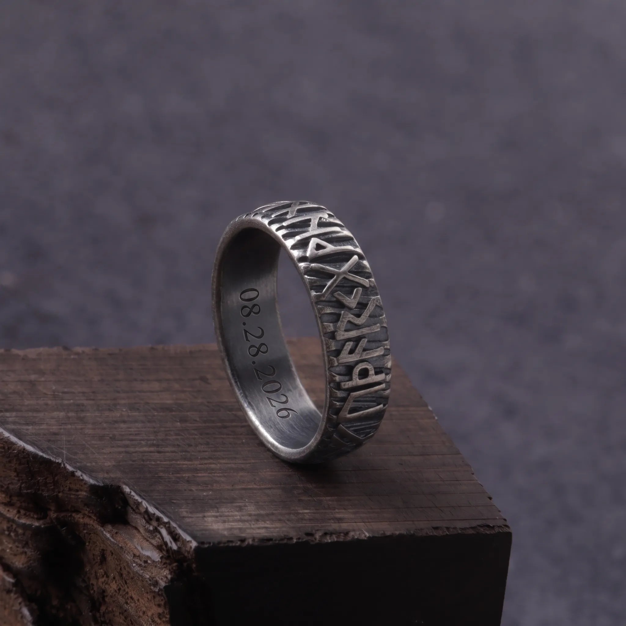 Personalized Viking Rune Ring - Custom Engraved Men's 925 Streling Silver Band