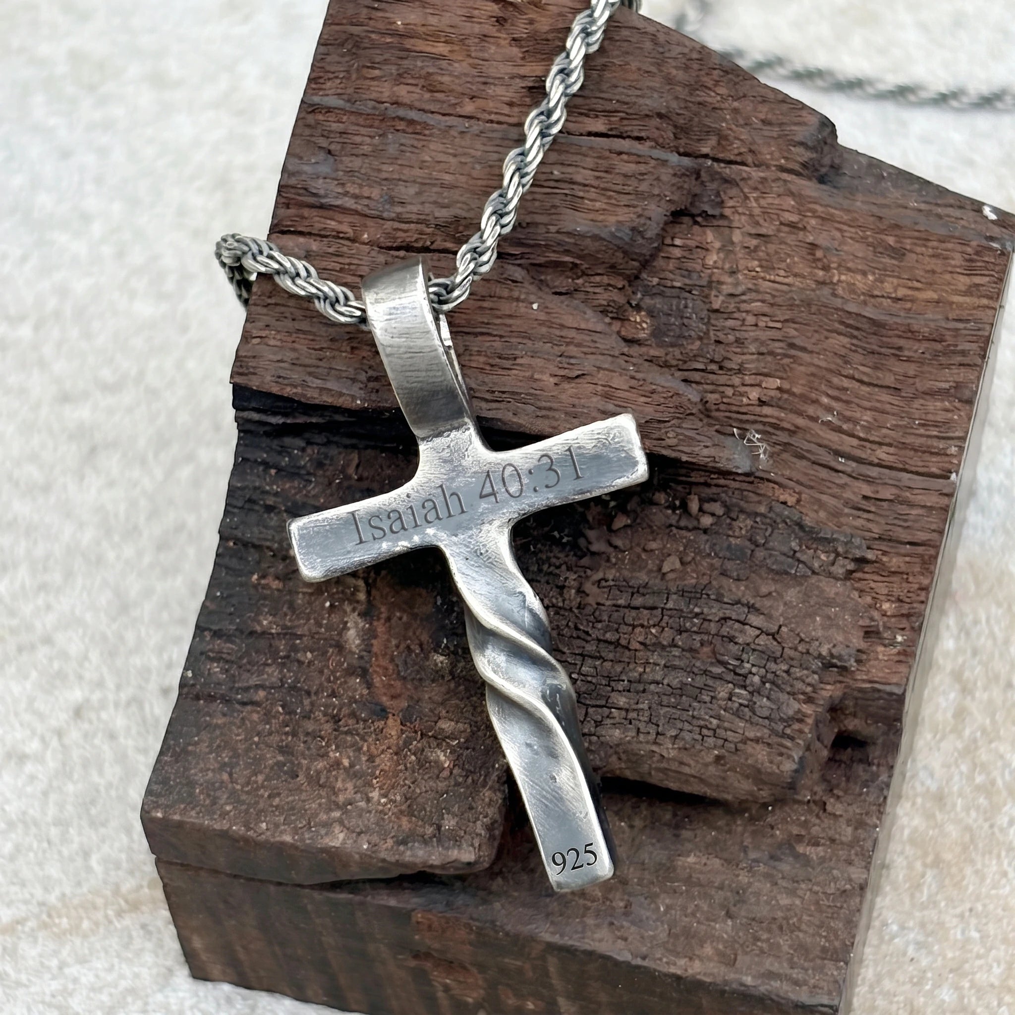 Unwavering Spirit Twisted Cross Pendant, 925 Sterling Silver Faith Amulet