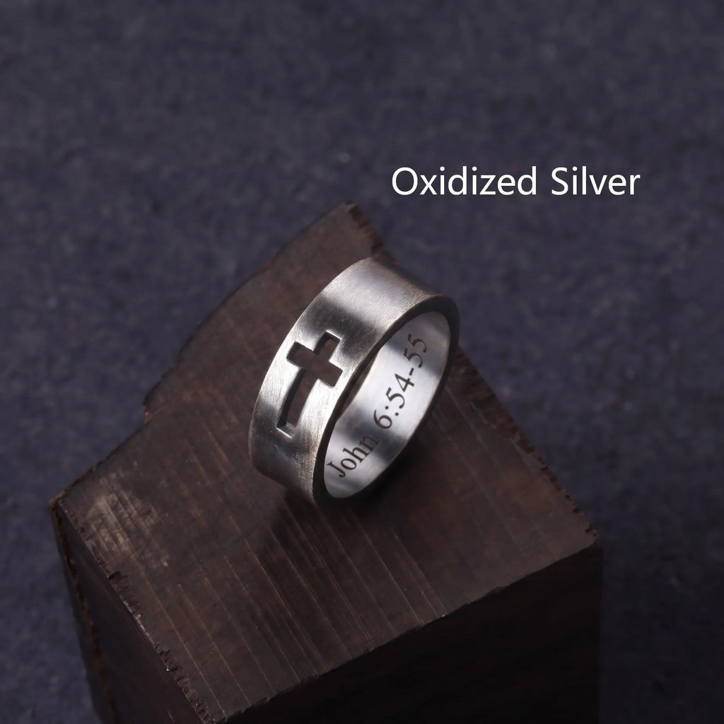 Personalized 925 Sterling Silver Cutout Cross Ring for Men Custom Engraved