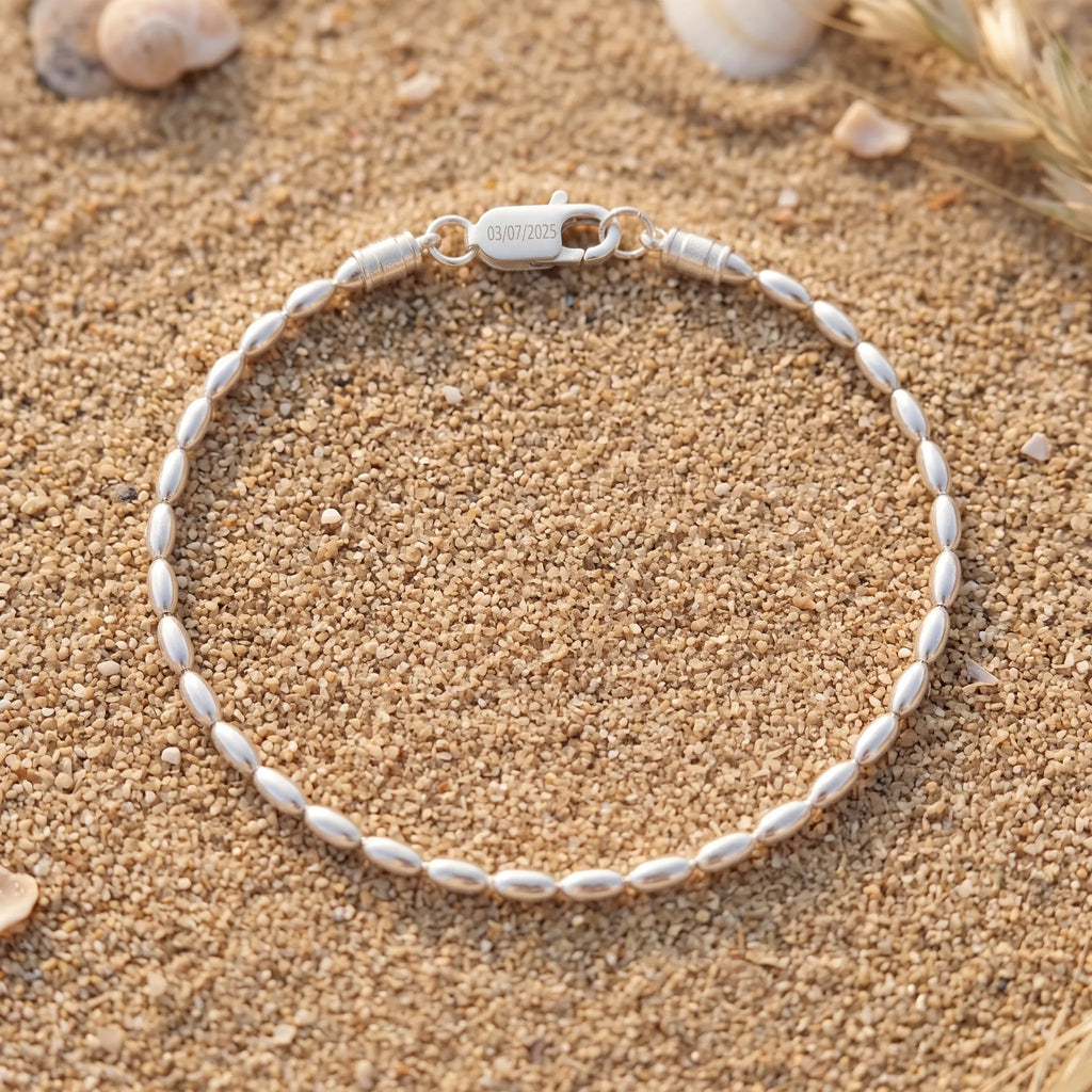Personalized 925 Sterling Silver Anklet Custom Engraved Clasp Gift-Beach Wedding & Bridesmaid Gifts