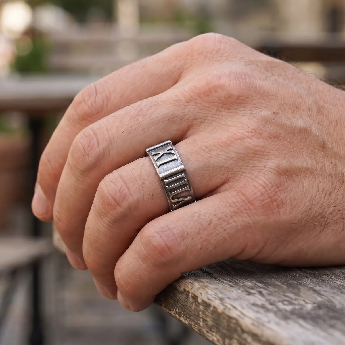 Custom Engraved Vintage 925 Sterling Silver Roman Numeral Men Ring
