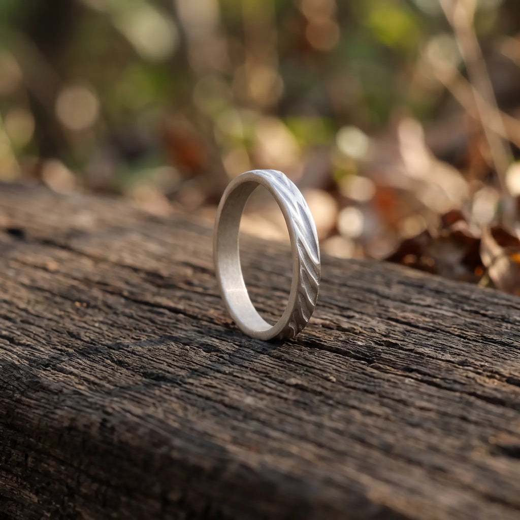 Custom Engraved Damascus 925 Solid Silver Ring, Unique Personalized Band Gift