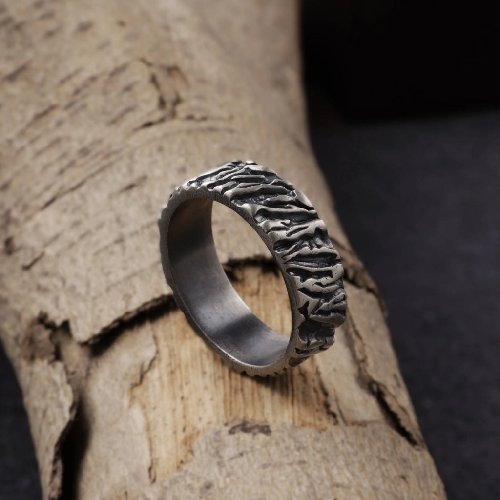 Custom Engraved Men's 925 Sterling Silver Lava Textured Ring