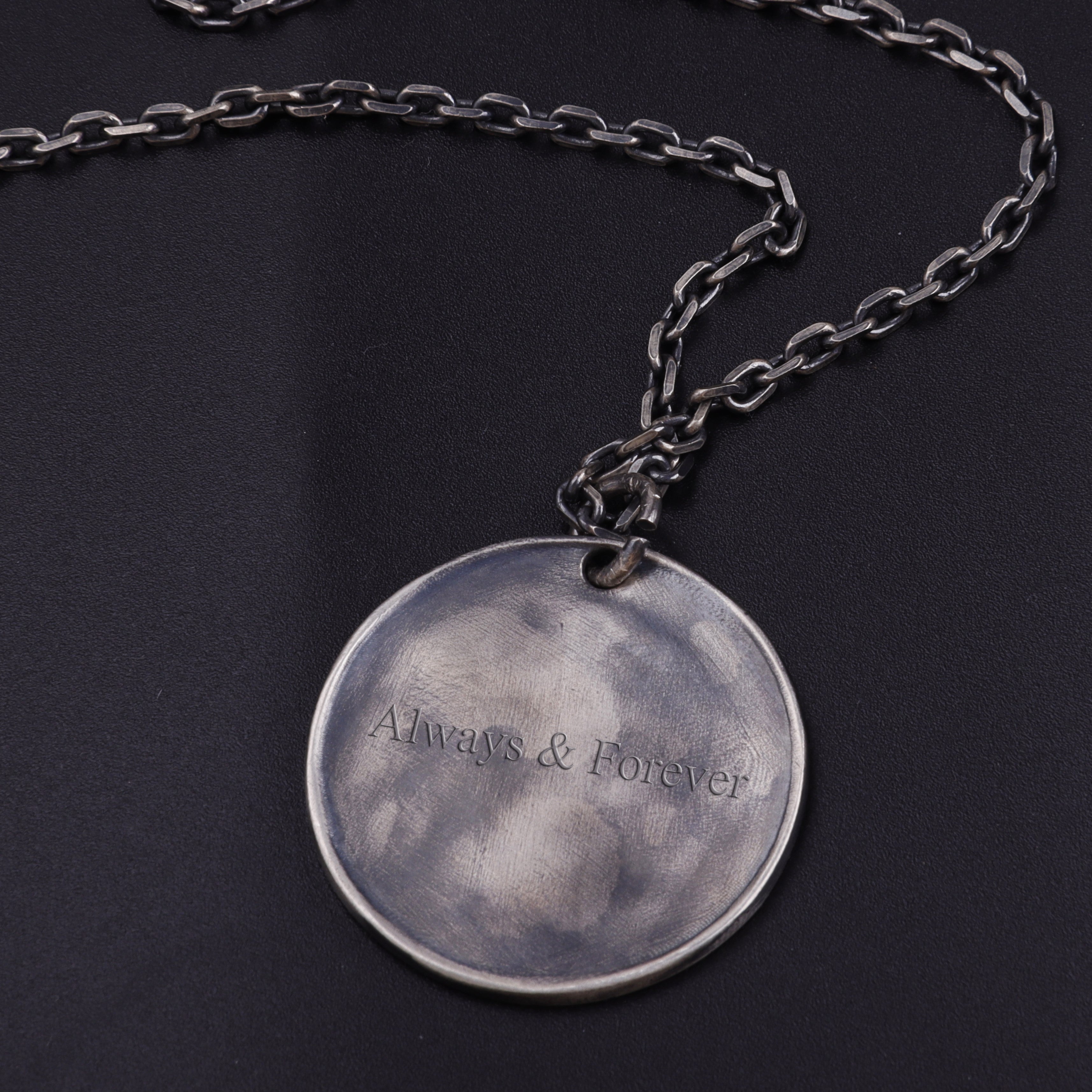 925 Sterling Silver Rose Pendant Necklace, Engravable Personalized Floral Medallion