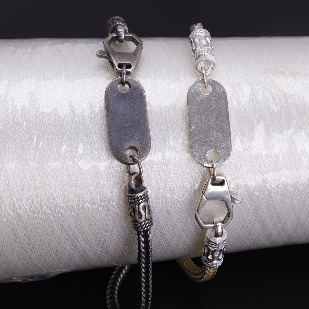 925 Sterling Silver Square Foxtail Chain Engravable ID Bracelet