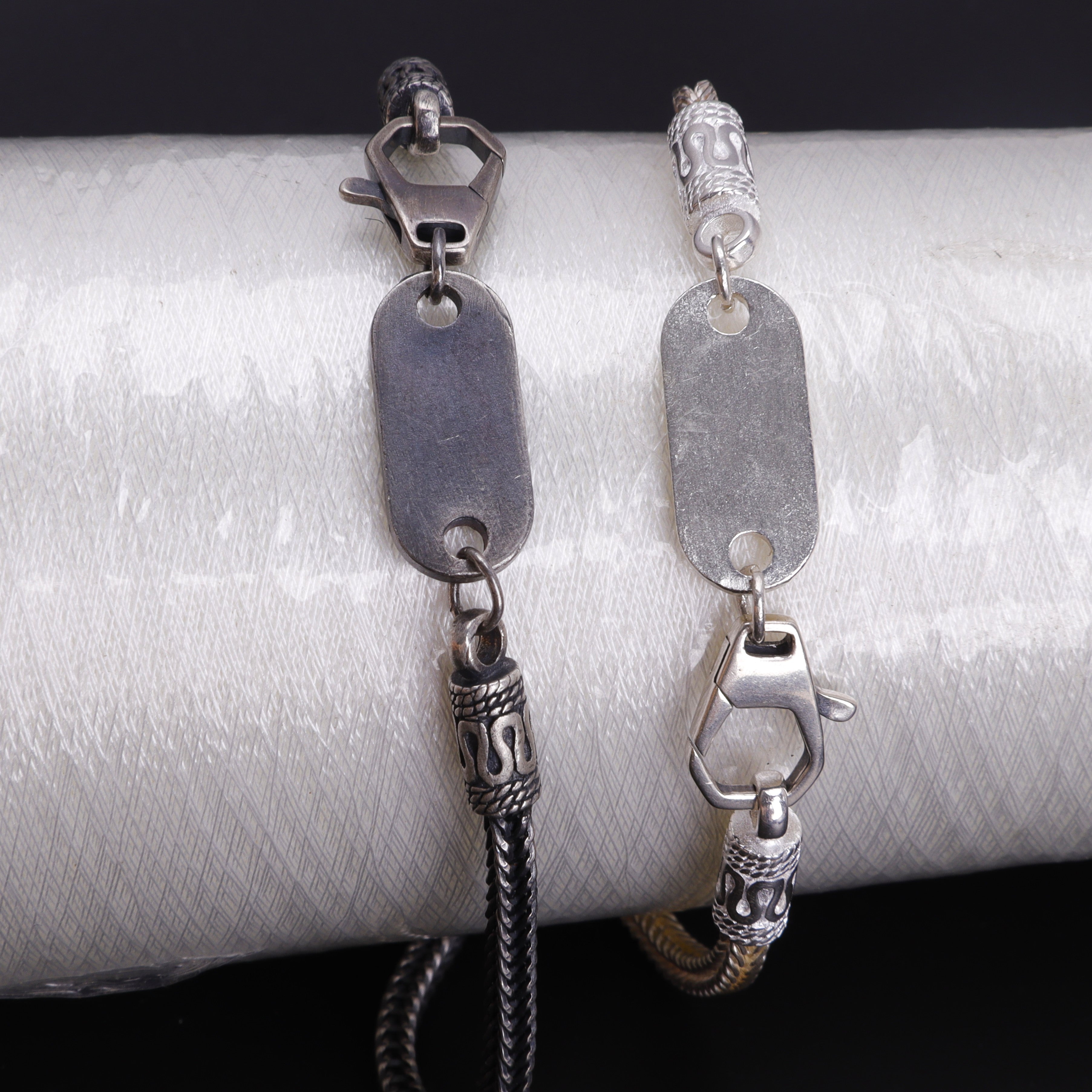 925 Sterling Silver Square Foxtail Chain Engravable ID Bracelet
