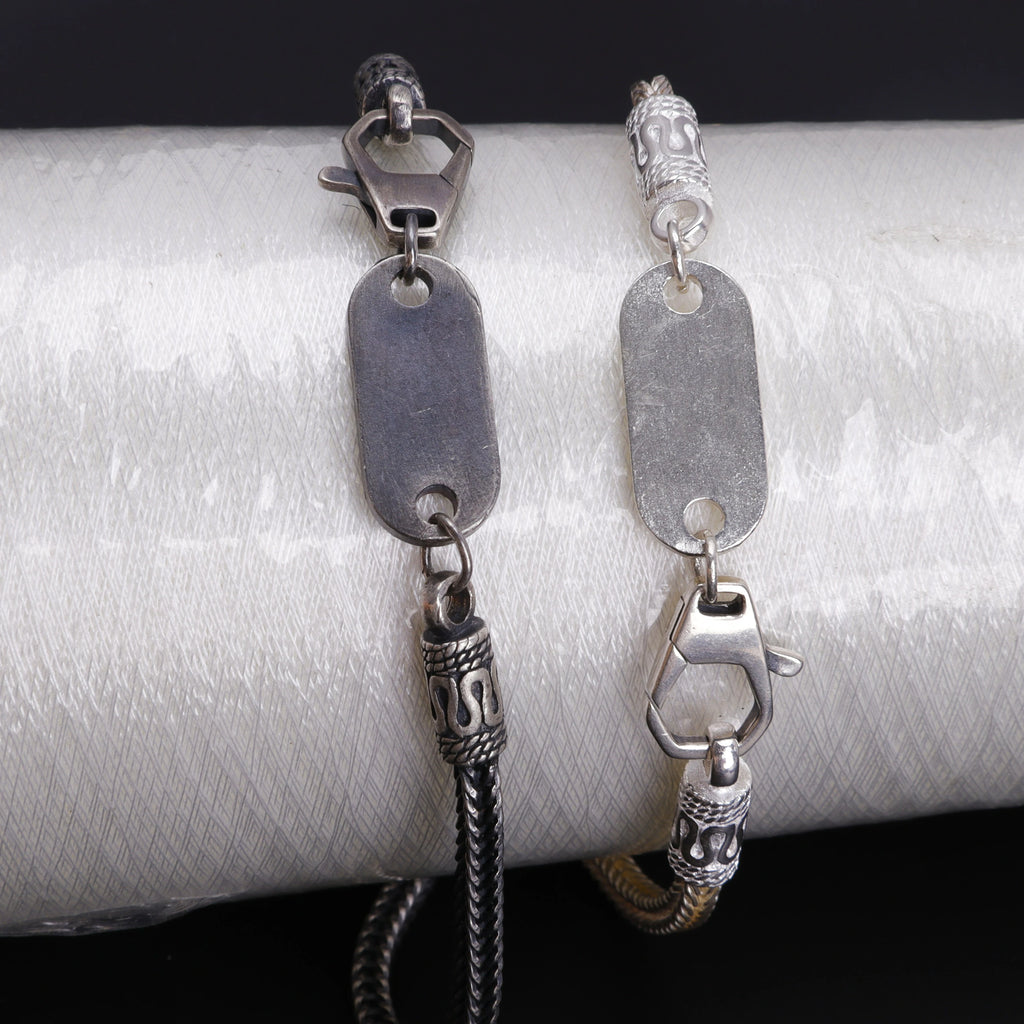 925 Sterling Silver Square Foxtail Chain Engravable ID Bracelet