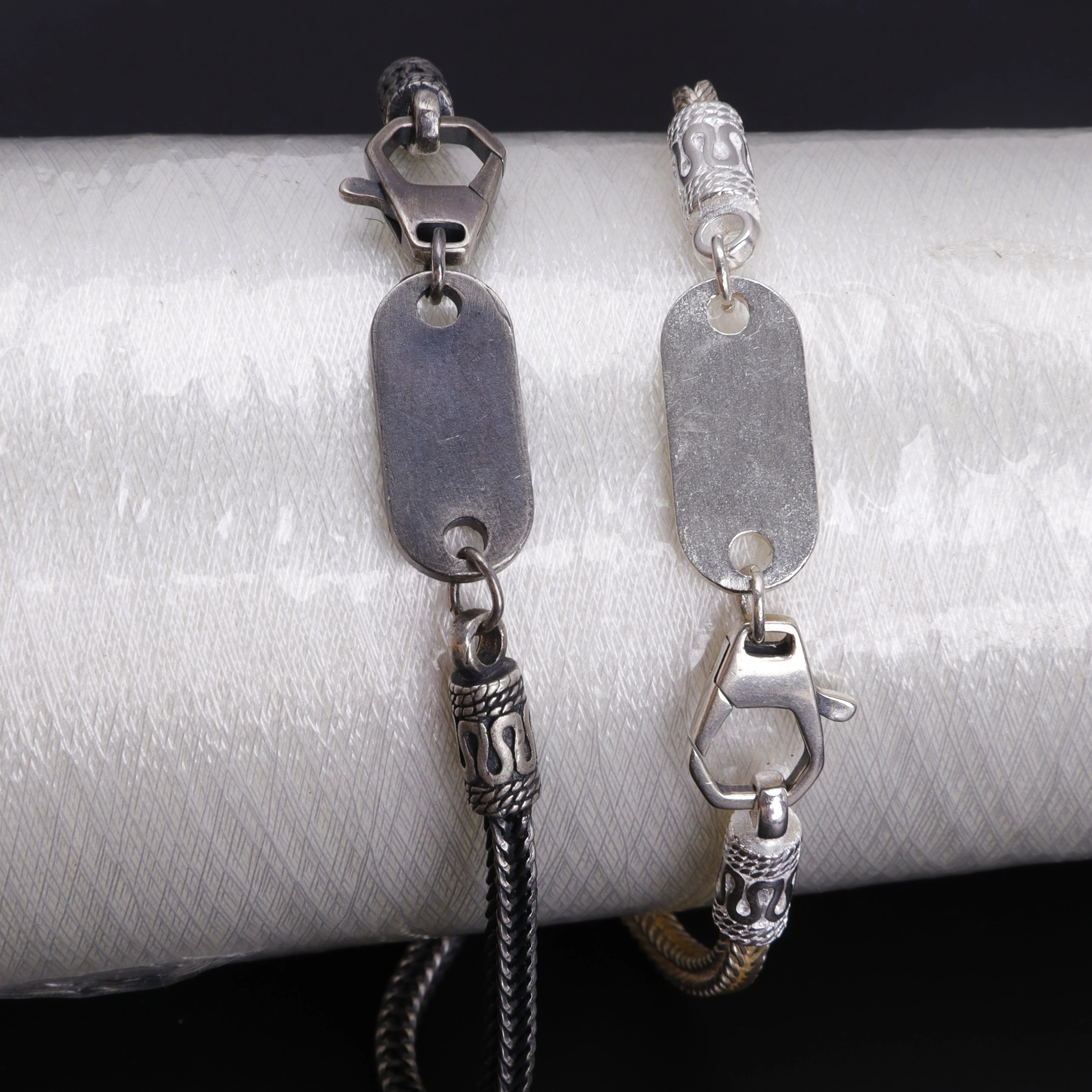 925 Sterling Silver Square Foxtail Chain Engravable ID Bracelet