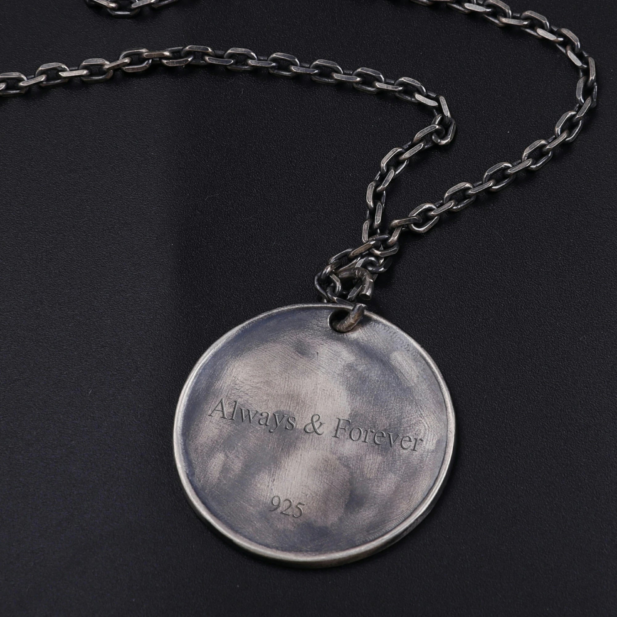 925 Sterling Silver Rose Pendant Necklace, Engravable Personalized Floral Medallion