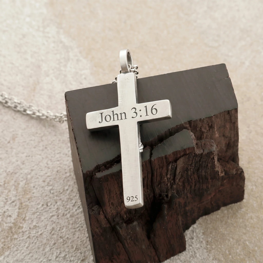 Sacred Jesus Crucifix Pendant, Engravable Solid 925 Sterling Silver Christian Faith Cross Necklace