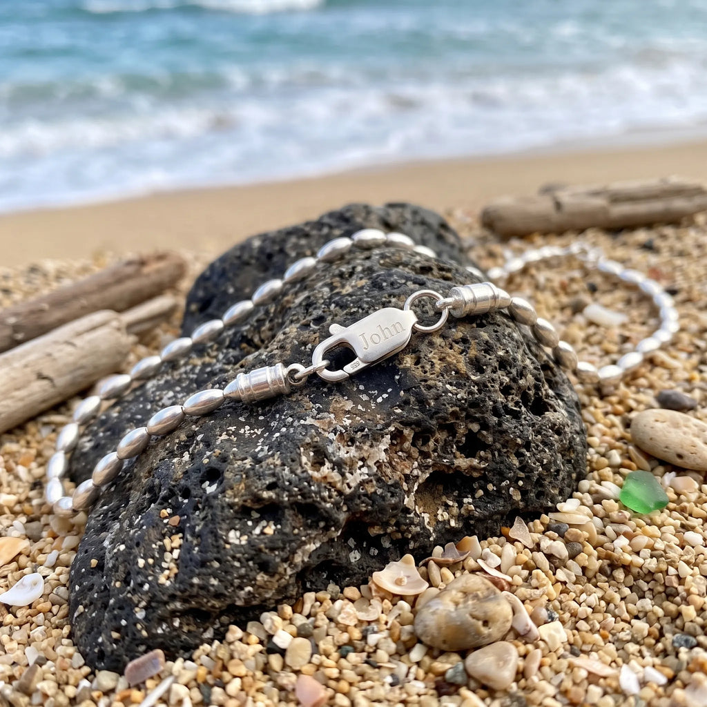 Personalized 925 Sterling Silver Anklet Custom Engraved Clasp Gift-Beach Wedding & Bridesmaid Gifts
