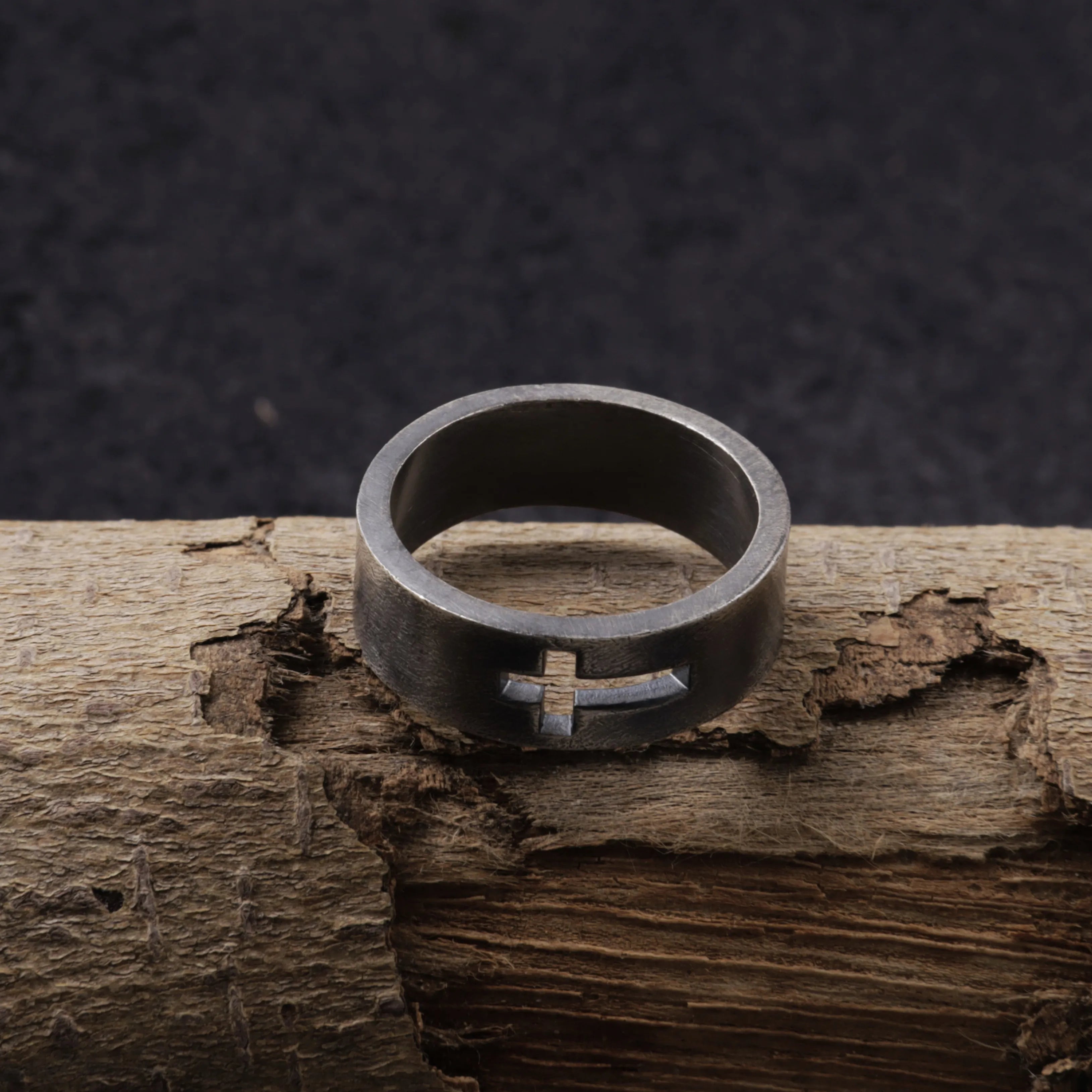 Personalized 925 Sterling Silver Cutout Cross Ring for Men Custom Engraved