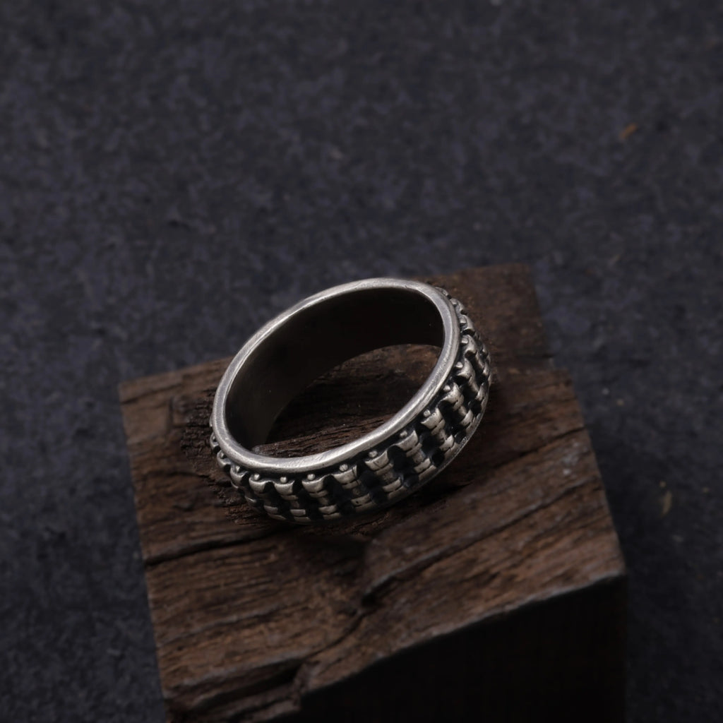 Personalised Men’s Oxidised 925 Sterling Silver Motorcycle Chain Ring Band