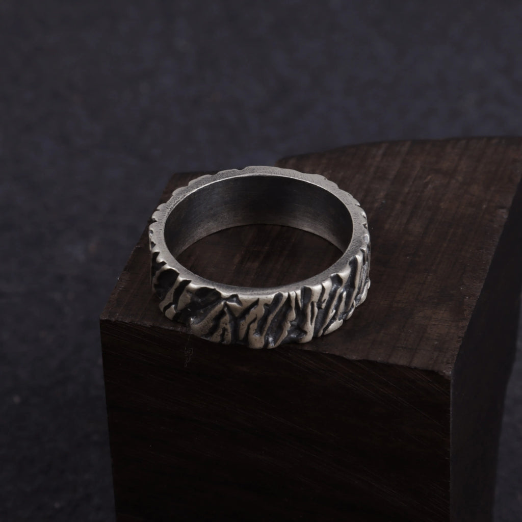 Custom Engraved Men's 925 Sterling Silver Lava Textured Ring