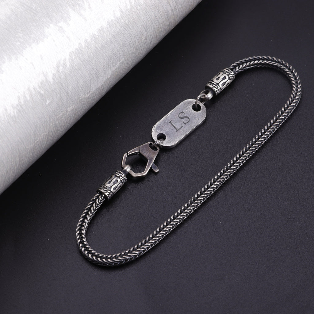 925 Sterling Silver Square Foxtail Chain Engravable ID Bracelet
