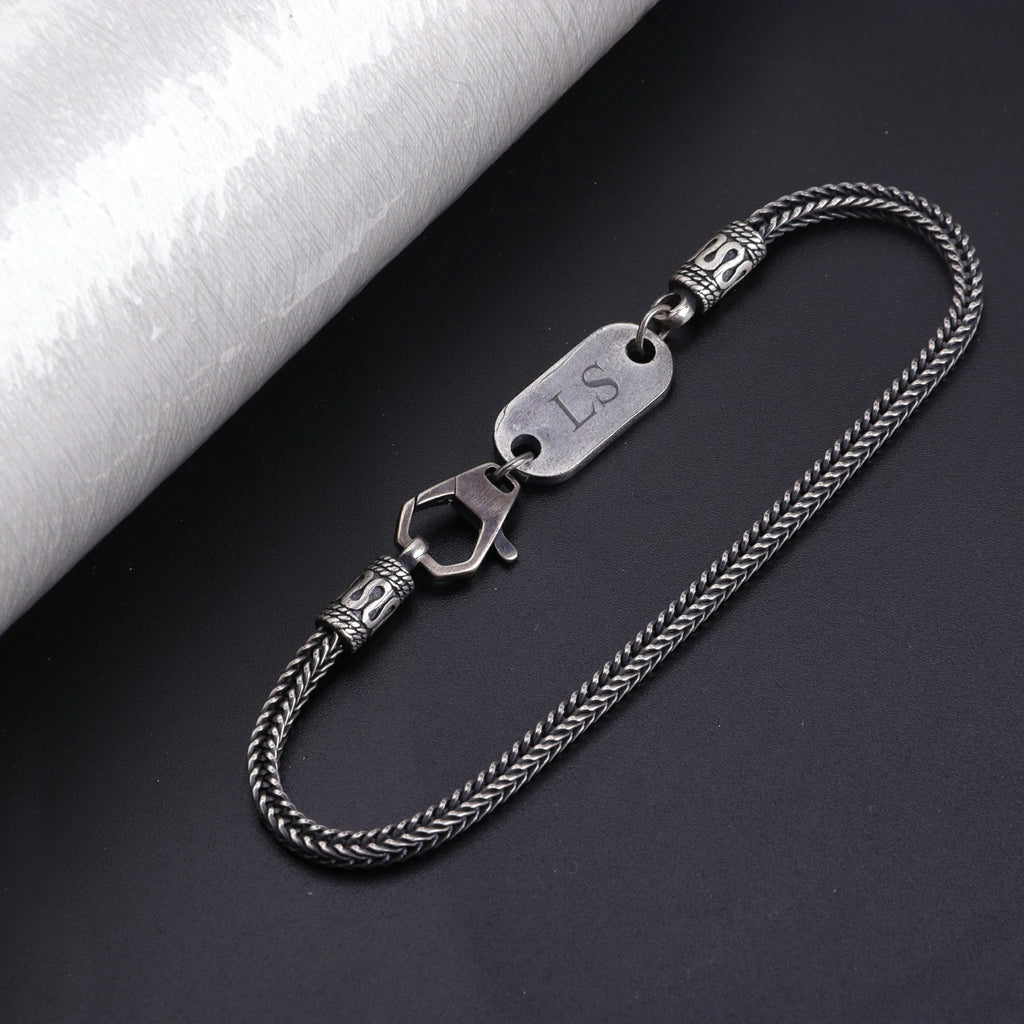 925 Sterling Silver Square Foxtail Chain Engravable ID Bracelet