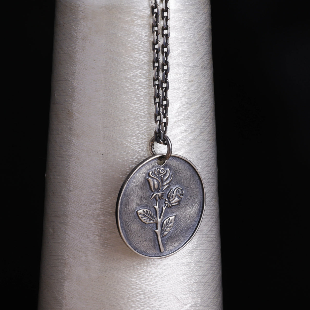 925 Sterling Silver Rose Pendant Necklace, Engravable Personalized Floral Medallion