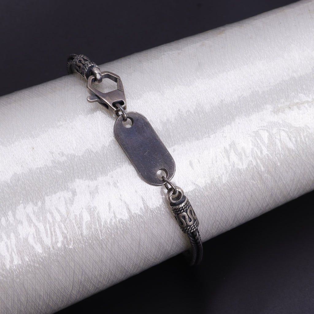 925 Sterling Silver Square Foxtail Chain Engravable ID Bracelet